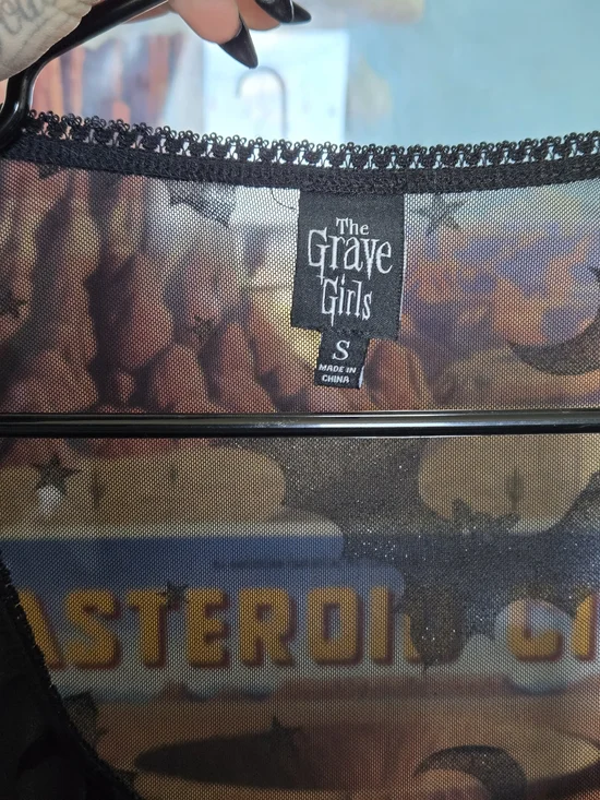 Dolls Kill Black Sheer Bat & Moon Mesh Crop Top - Picture 3 of 3